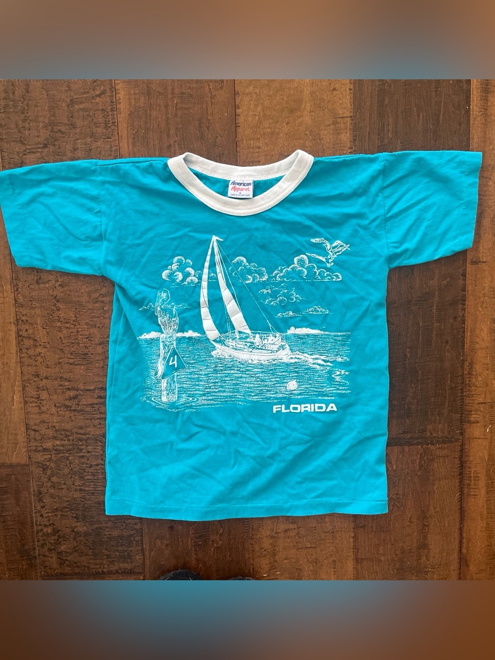 Vintage 1980’s original American Apparel turquoise blue Florida graphic T-shirt